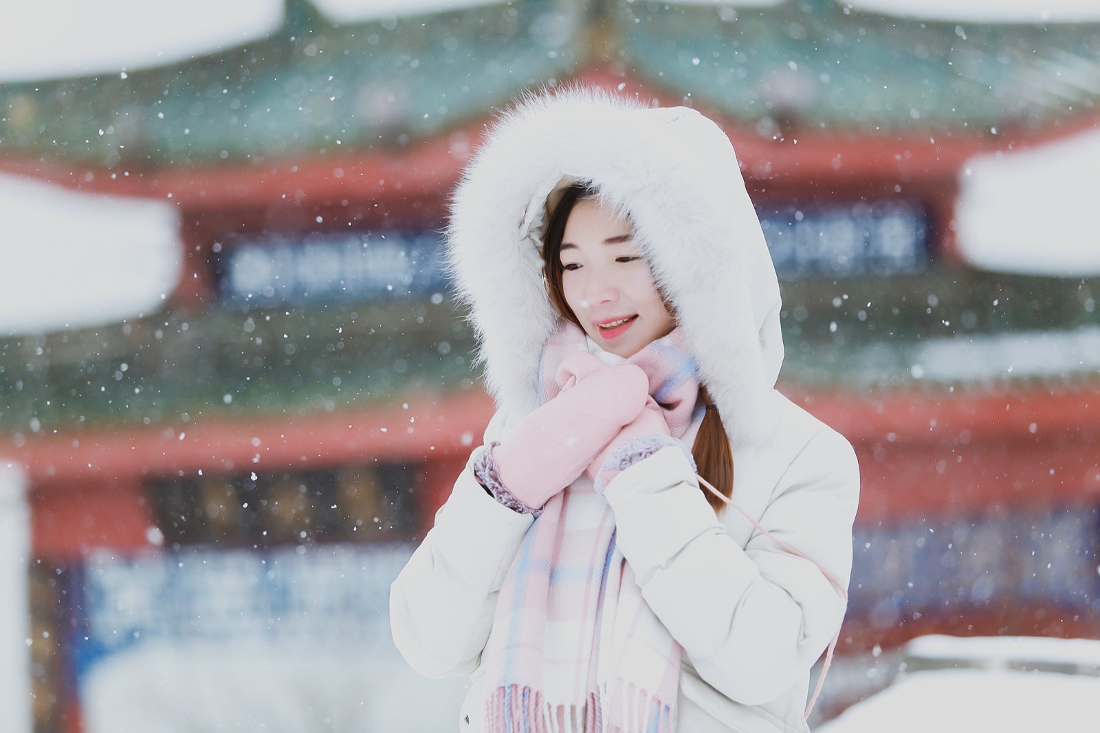 ps-冬季飘雪唯美人像后期修片