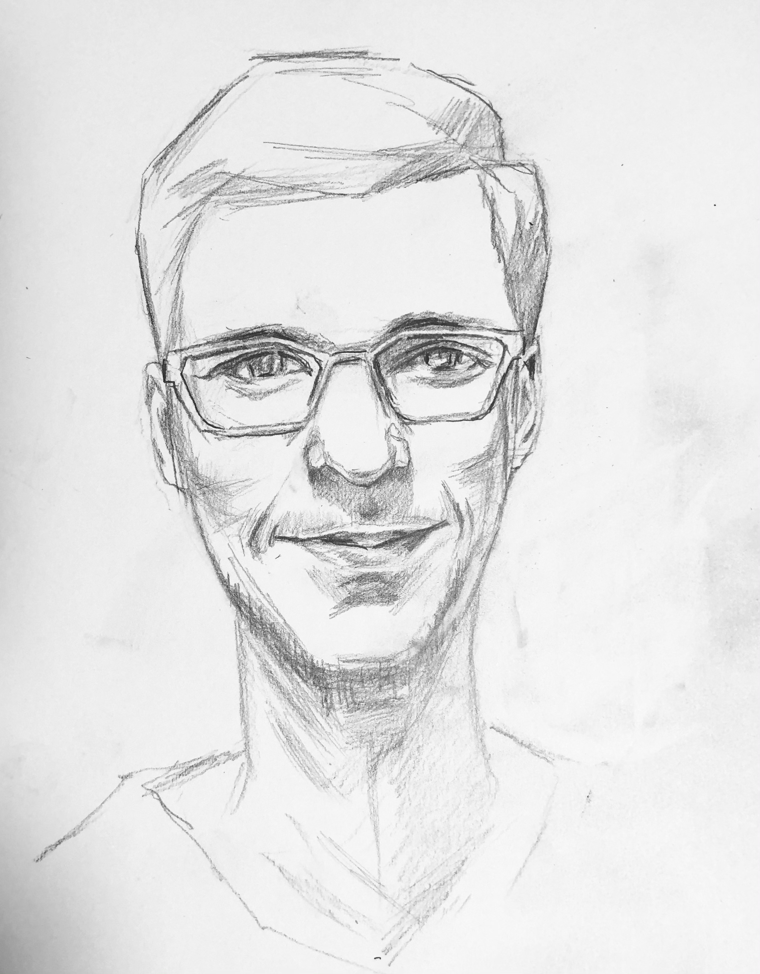 铅笔-素描头像-戴眼镜的男青年