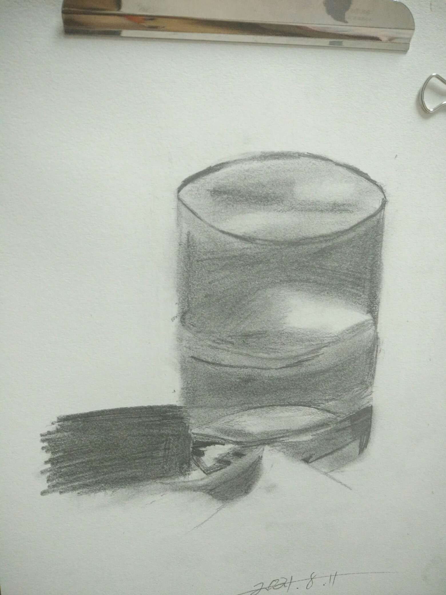 铅笔-素描静物材质课-装水的玻璃杯