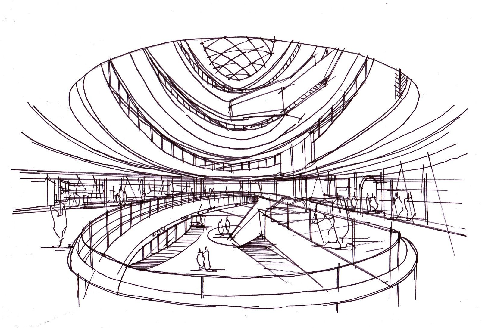 商场中庭空间手绘表现线稿篇