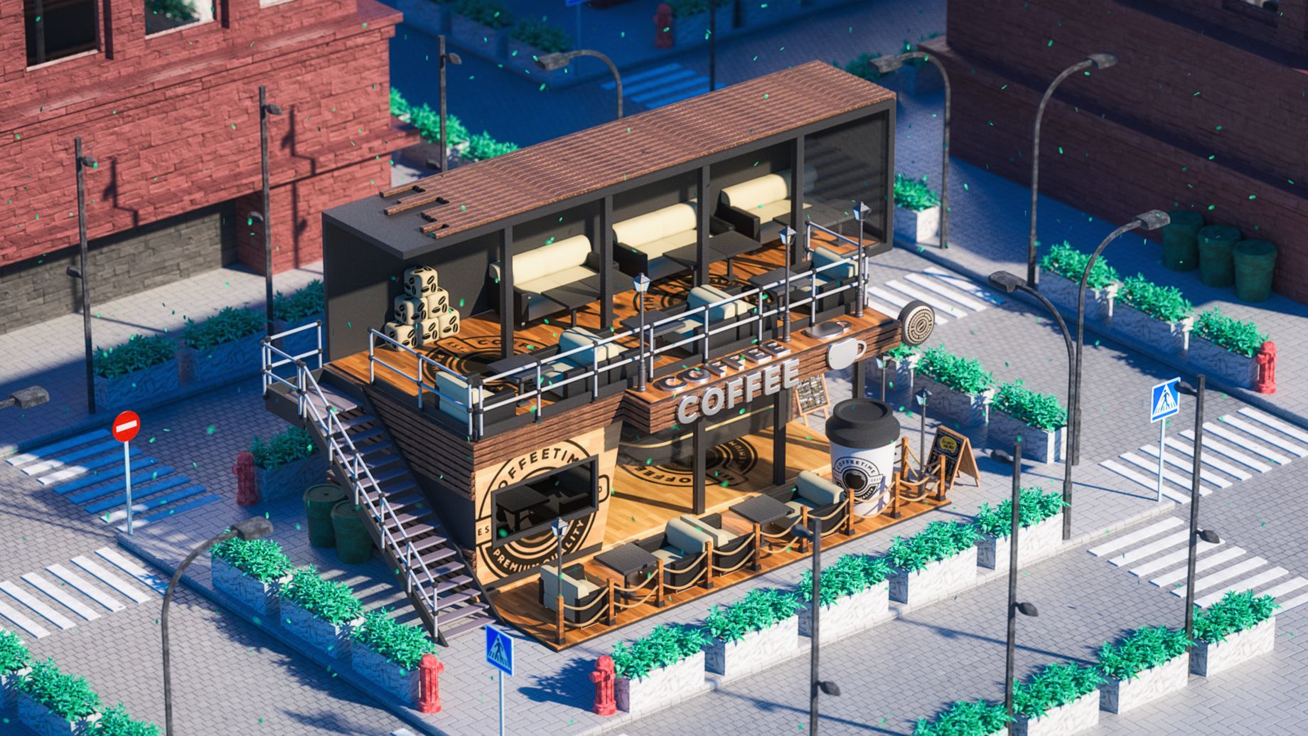C4D+OC-城市咖啡馆建模渲染（中）