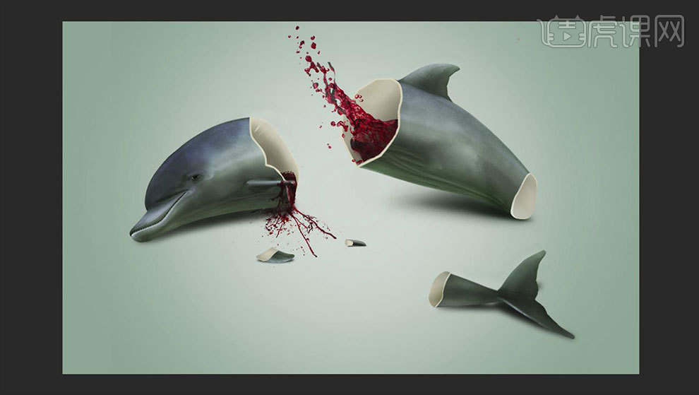 怎么用ps图像合成公益海报破碎海豚