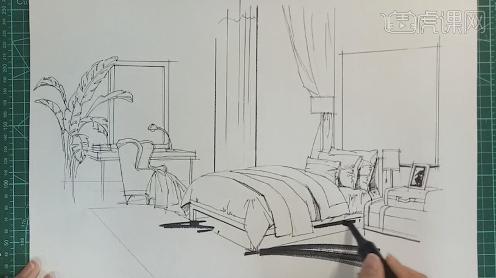 如何设计马克笔小卧室场景线稿