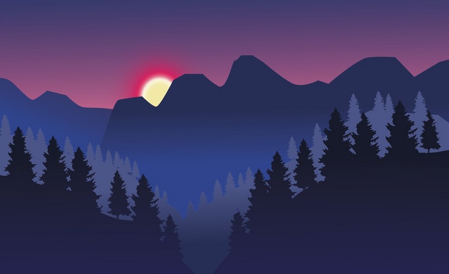ai-扁平风插画山谷里的晨雾