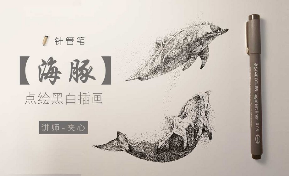 针管笔-海豚-点绘插画