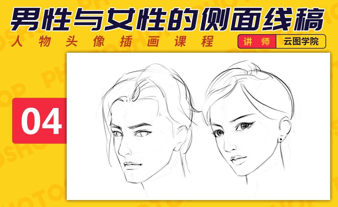 PS-板绘头像-男性与女性的侧面线稿-如何画出好看的脸