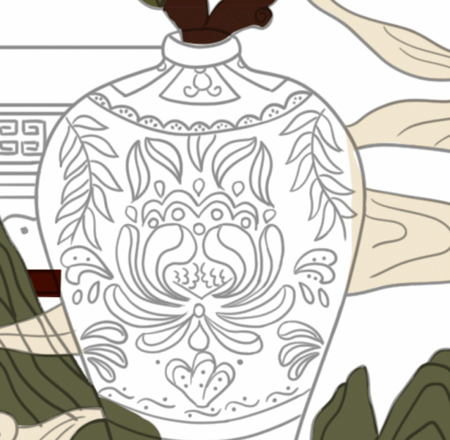 通过创建线稿图层的剪切蒙版来绘制不同颜色的线稿,边线的颜色在物体