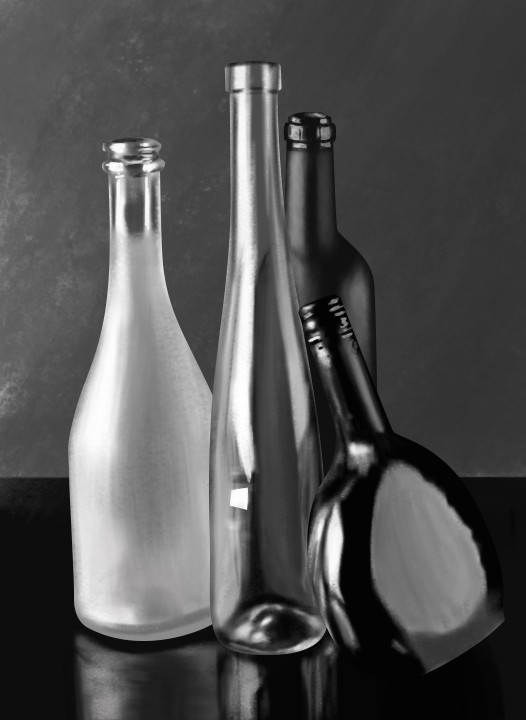 ps-板绘-黑白静物-酒瓶