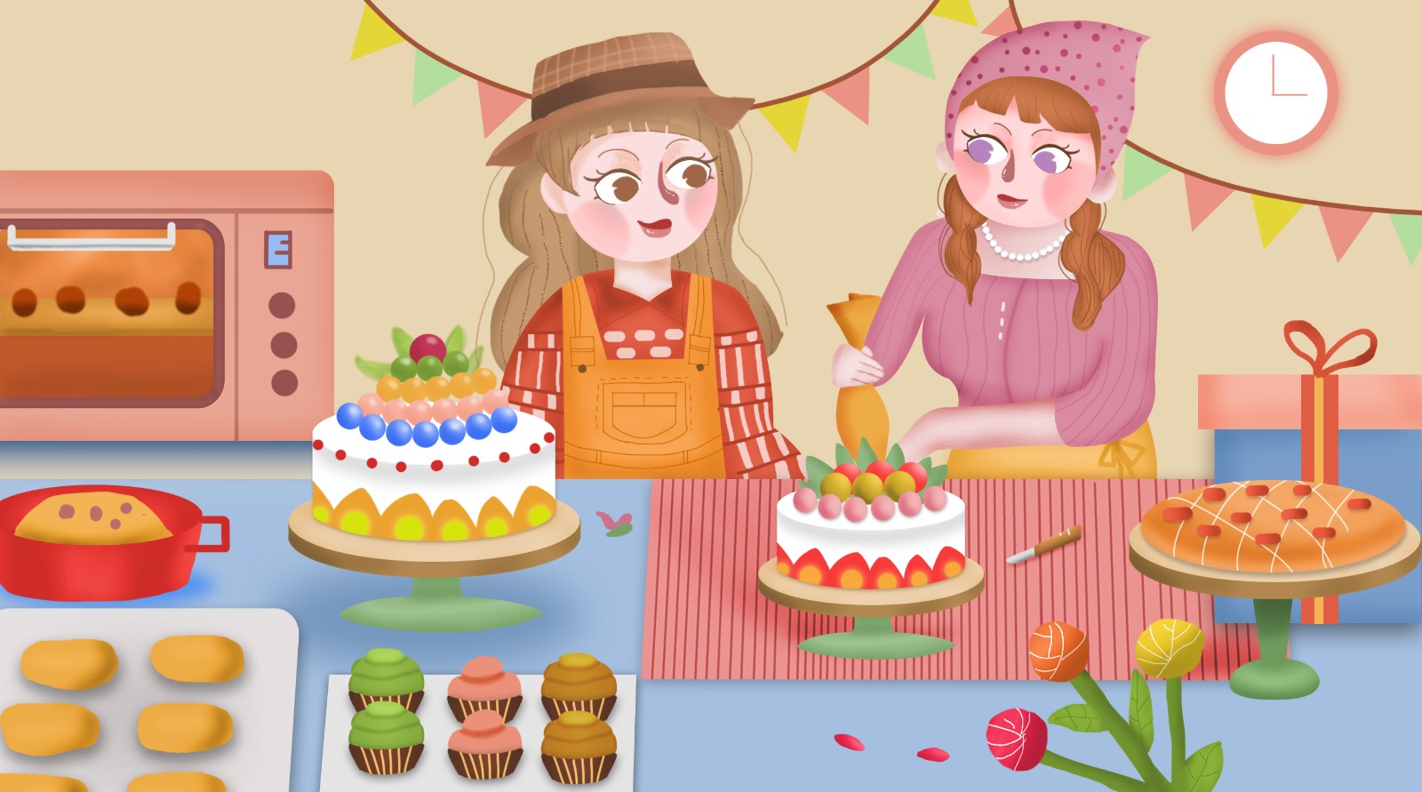 ps- 板绘插画-做蛋糕的女孩