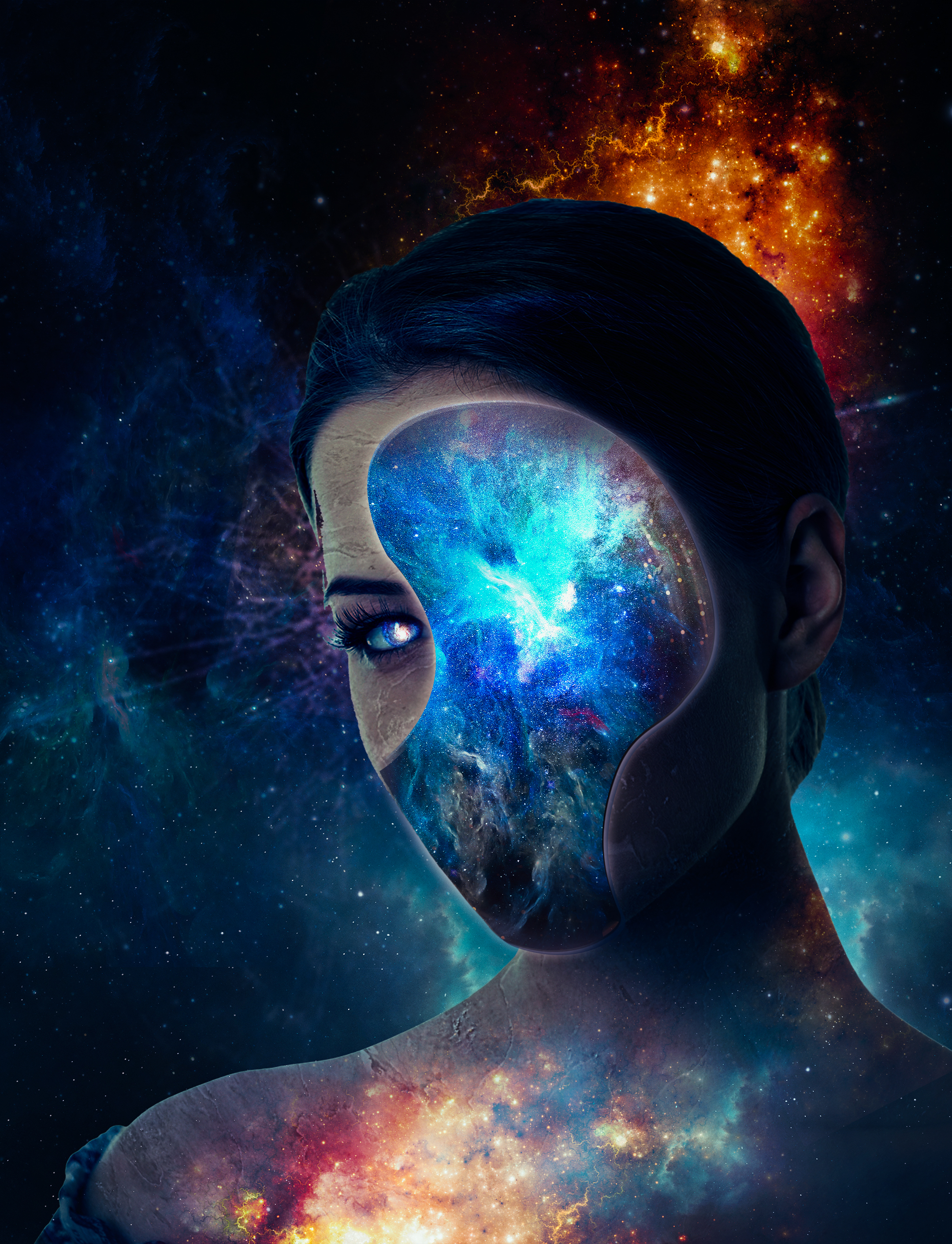 ps科幻风宇宙女神合成海报