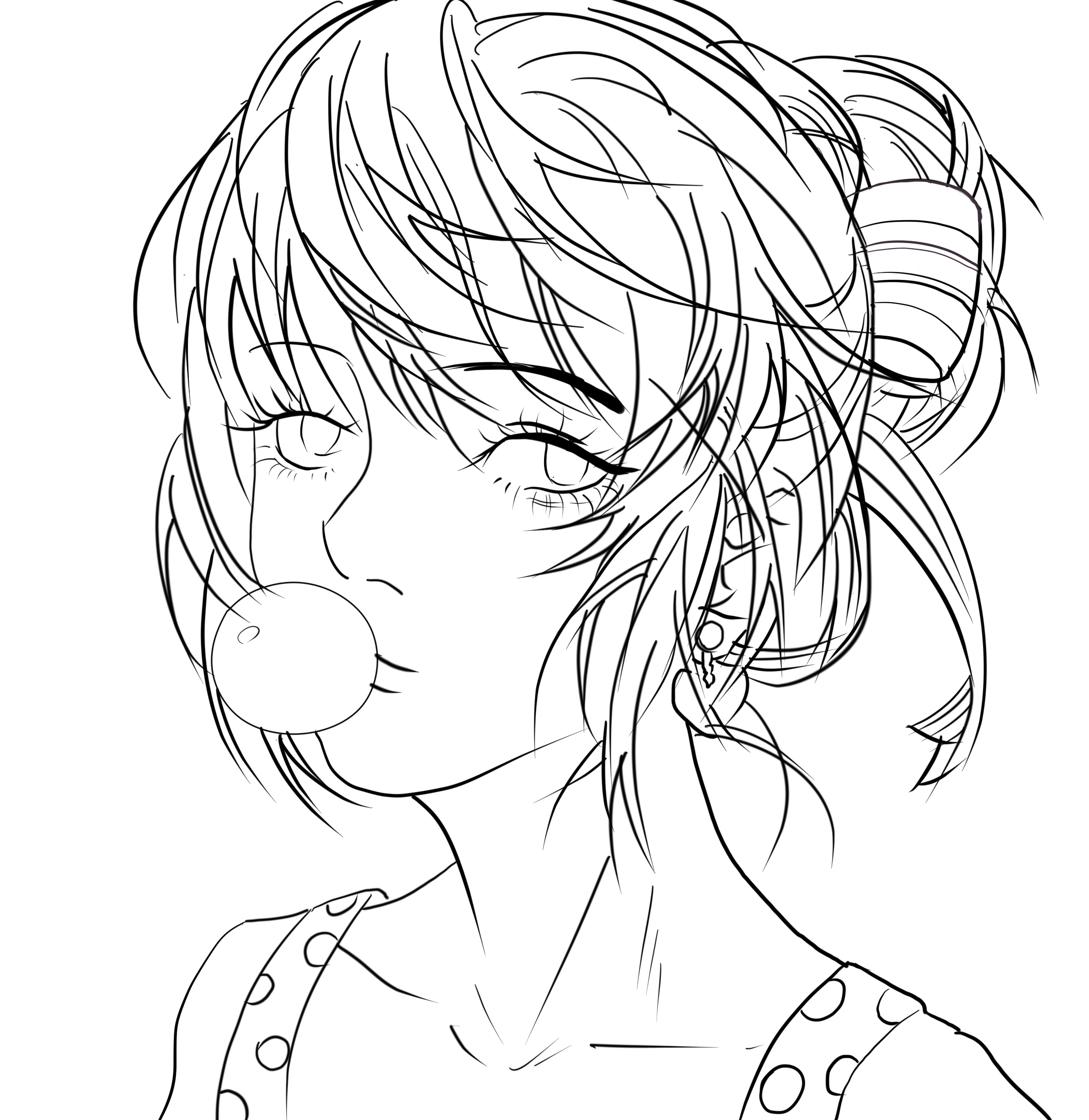 ps-板绘-动漫泡泡糖女孩头像-线稿部分来源于此课程讲师:汽酒2021-01