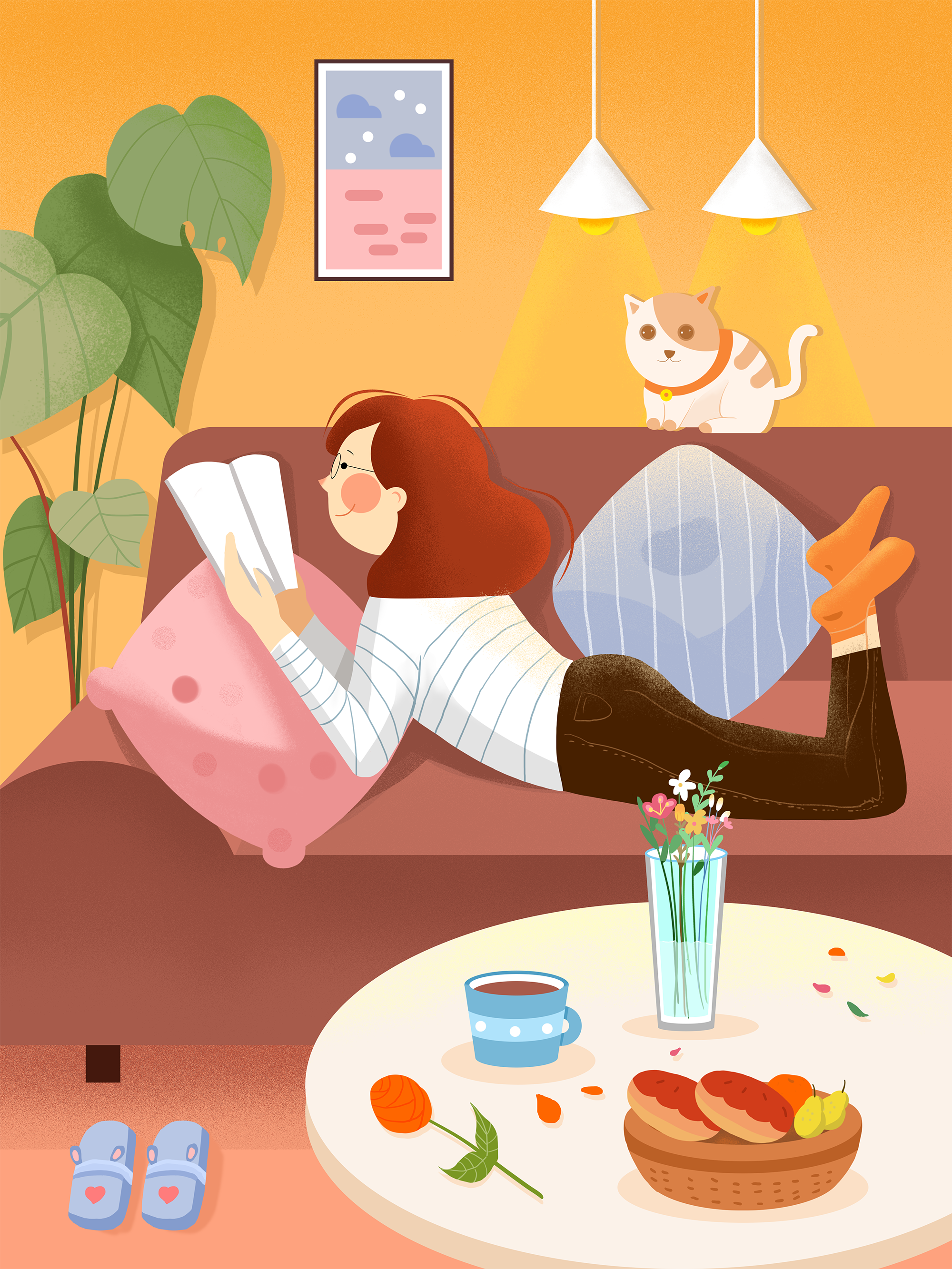 ps- 板绘插画- 居家日常小清新插画