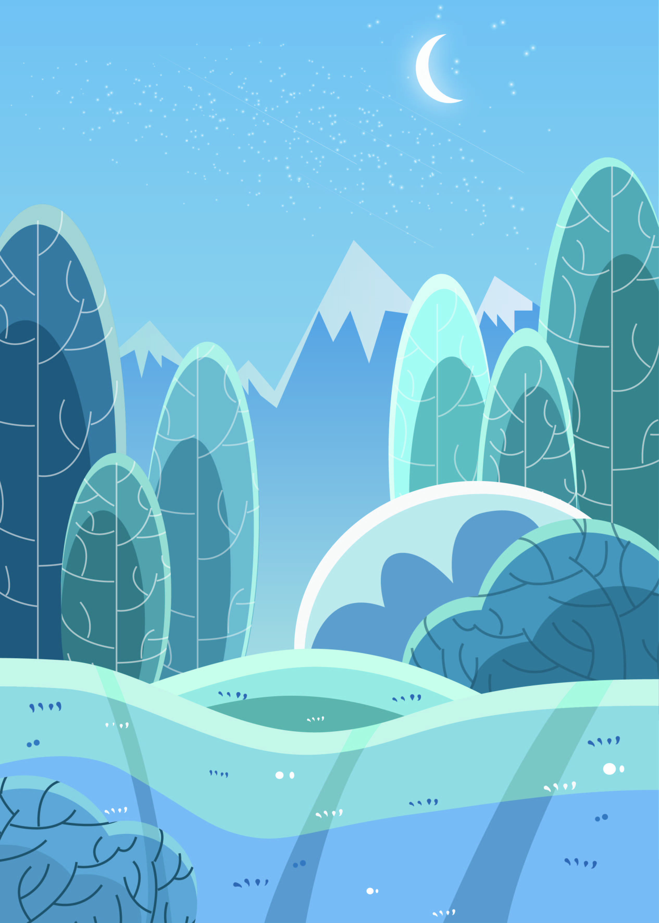 ai-鼠绘扁平风冷色系插画-雪夜来源于此课程讲师:影子-绘画2021-07-17