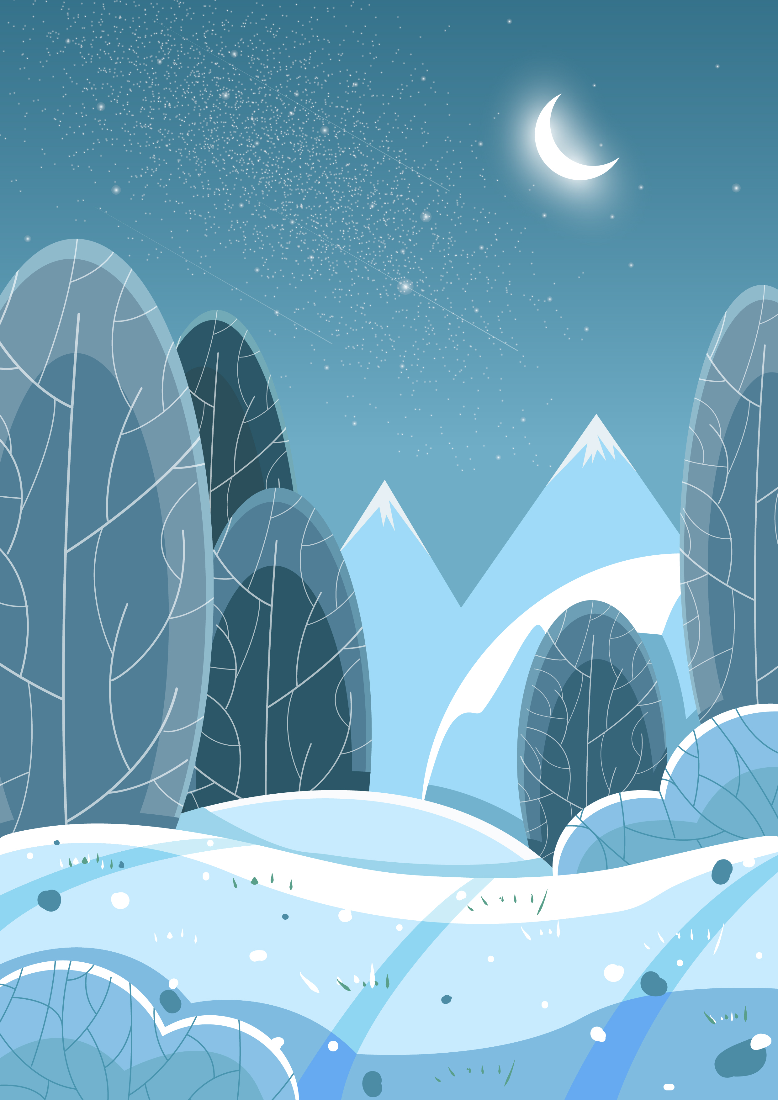 ai-鼠绘扁平风冷色系插画-雪夜来源于此课程讲师:影子-绘画2021-08-10