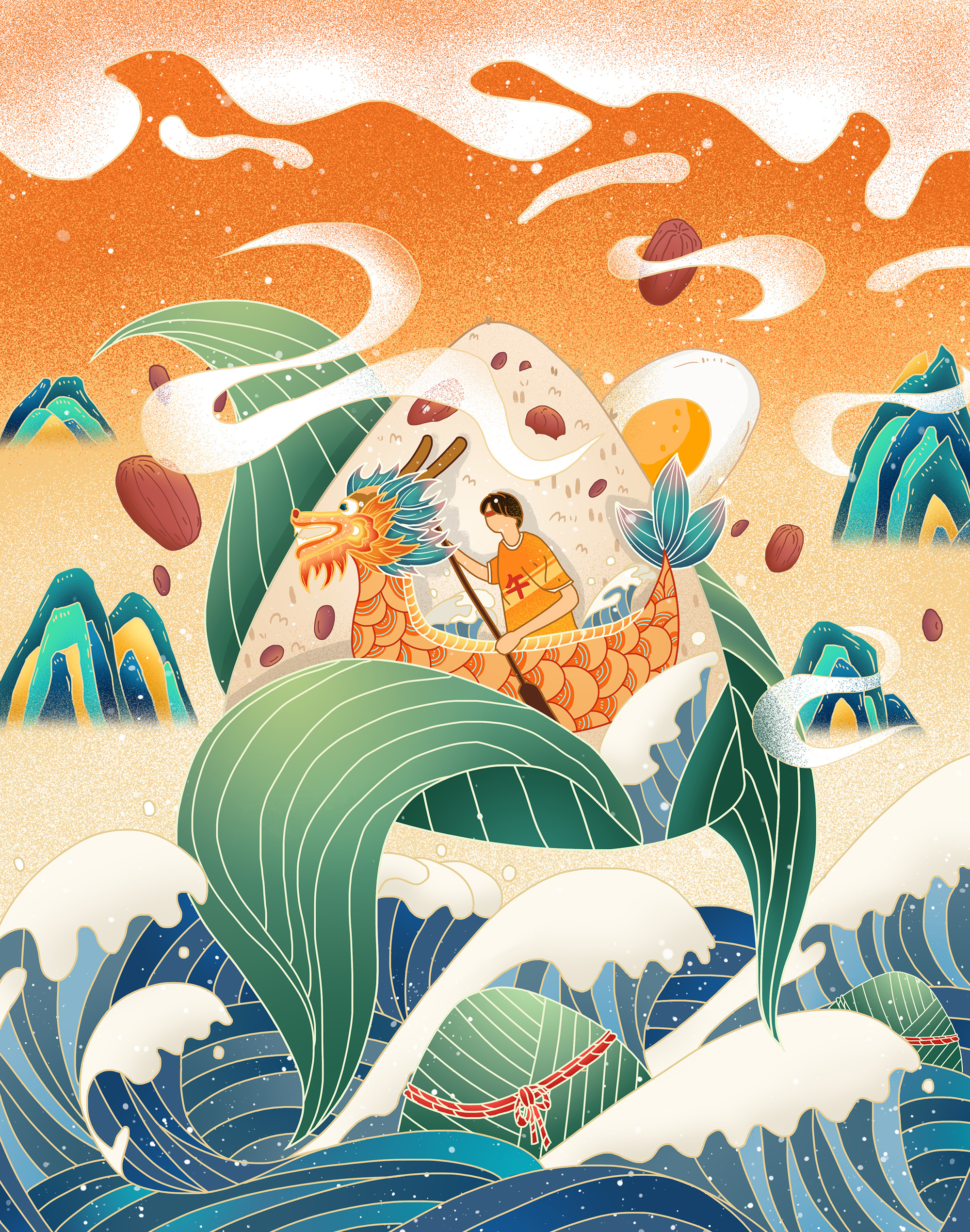 ps-板绘-原创国潮风端午节节日肌理插画来源于此课程讲师:芝士多不多