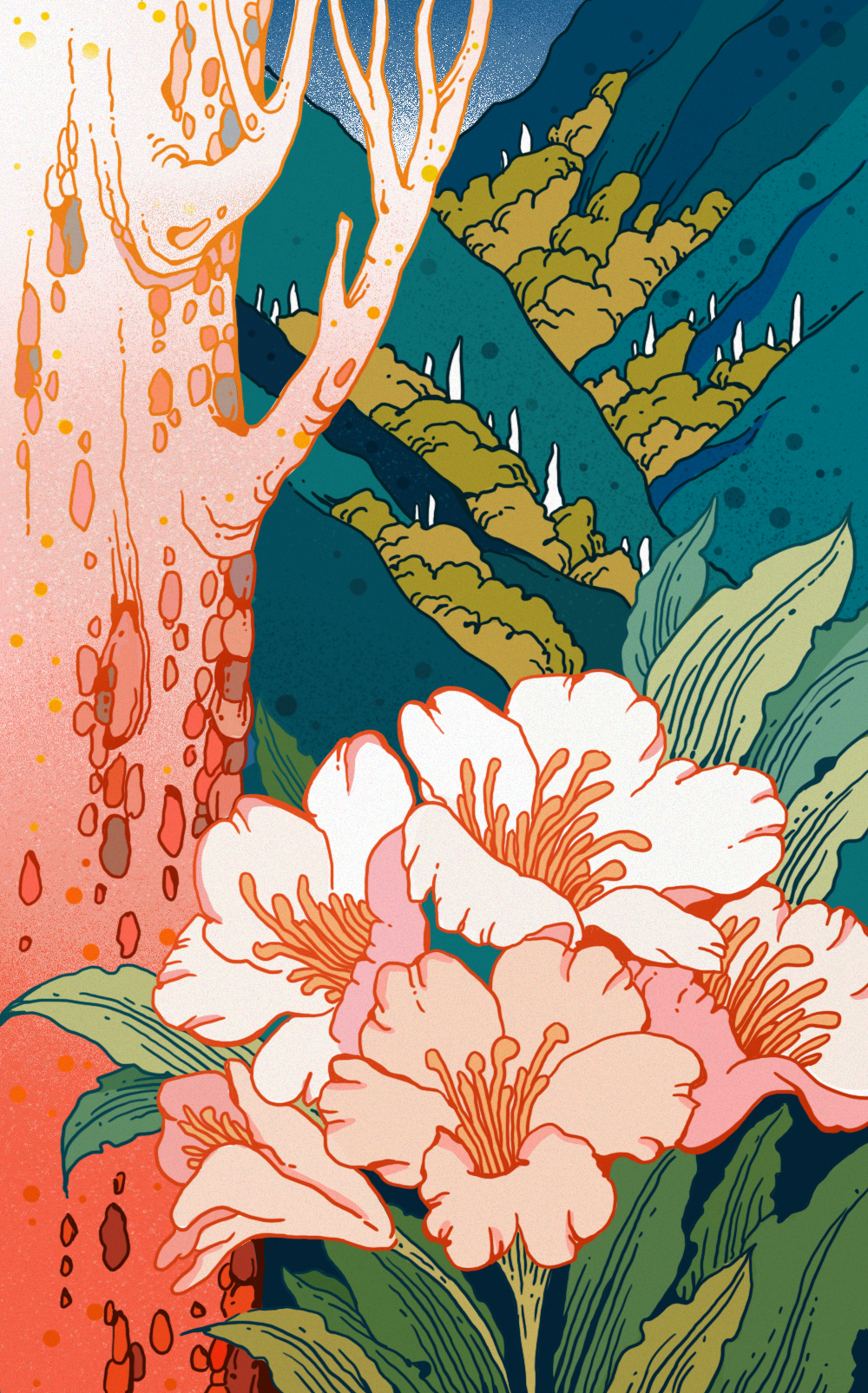 肌理氛围感插画【花树山】