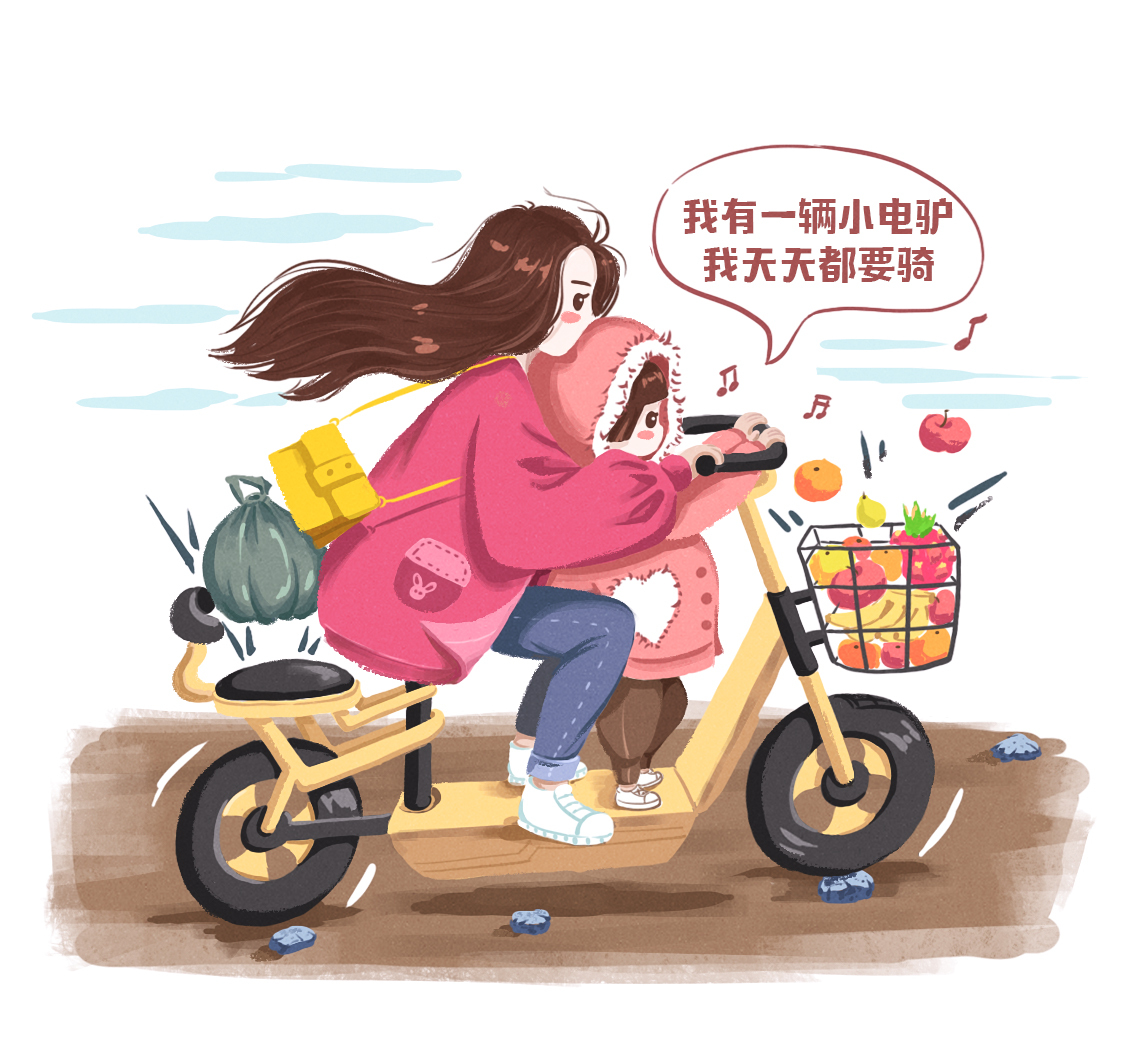 在老家的小镇上,最喜欢的事情,就是让我骑小电驴带她兜风了.