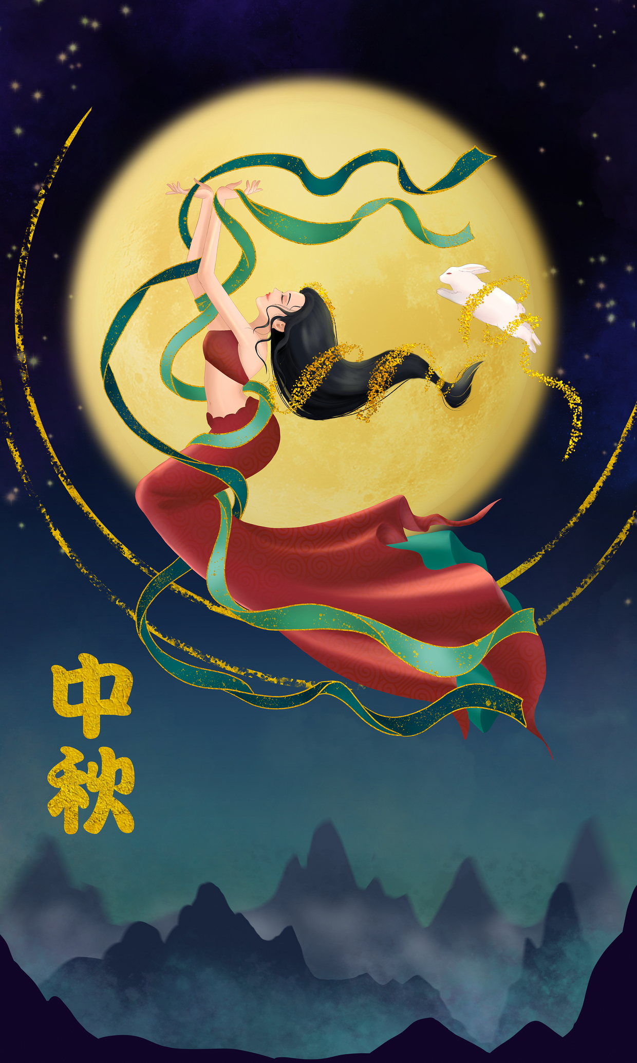 嫦娥奔月,原创作品,海报设计,璐璐 - 虎课网