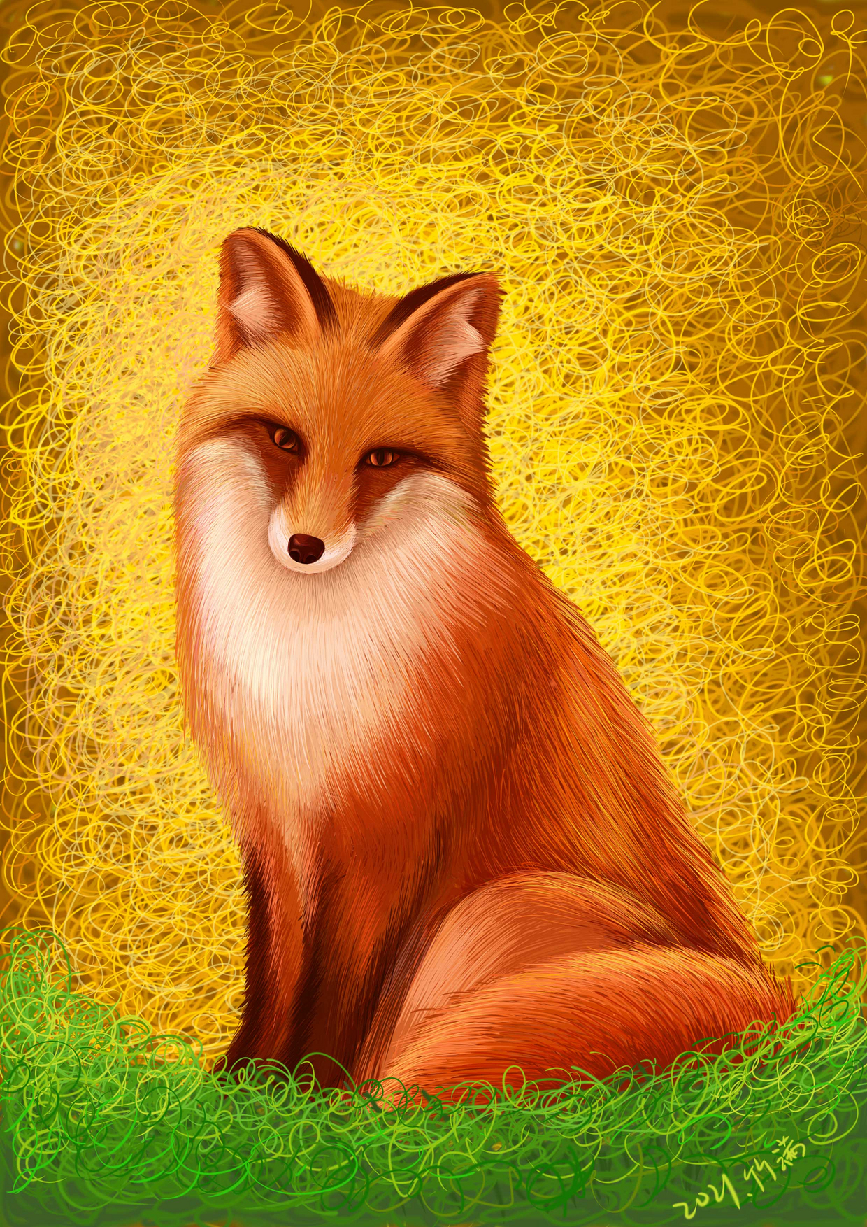 线圈插画小狐狸