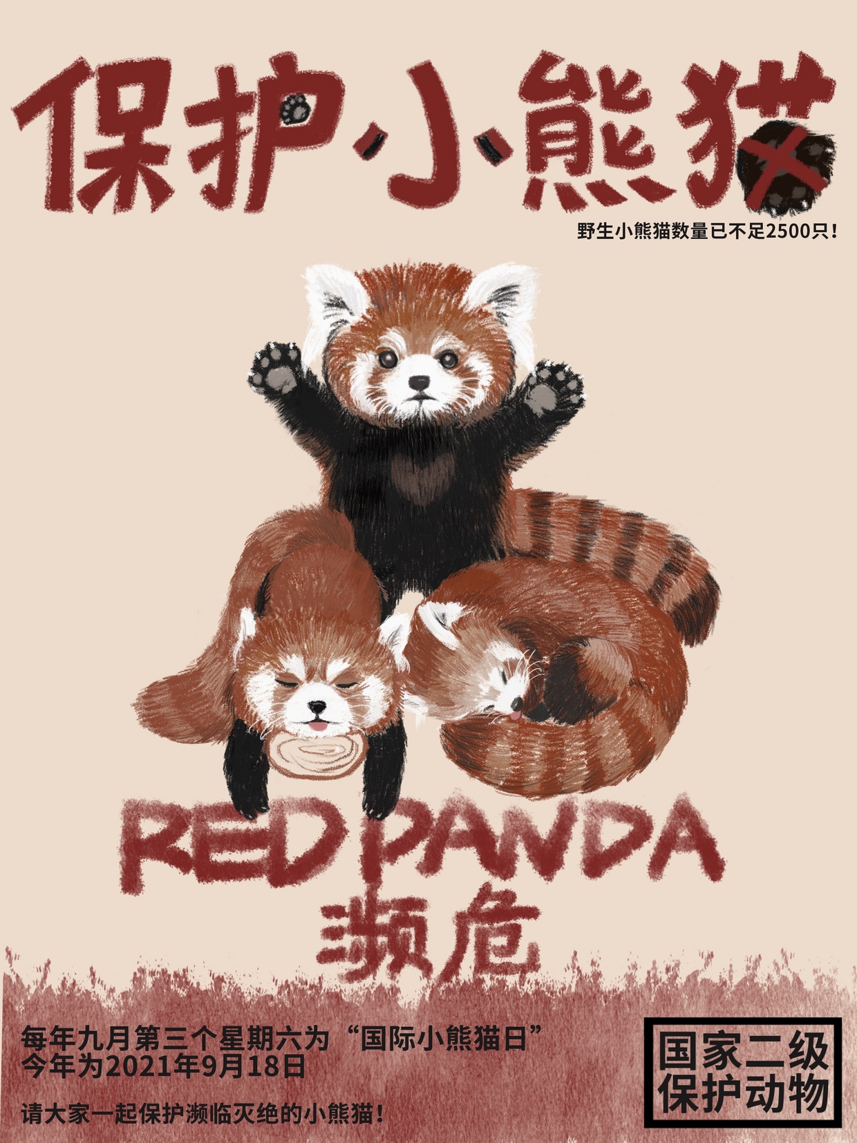 请大家一起保护濒临灭绝的小熊猫