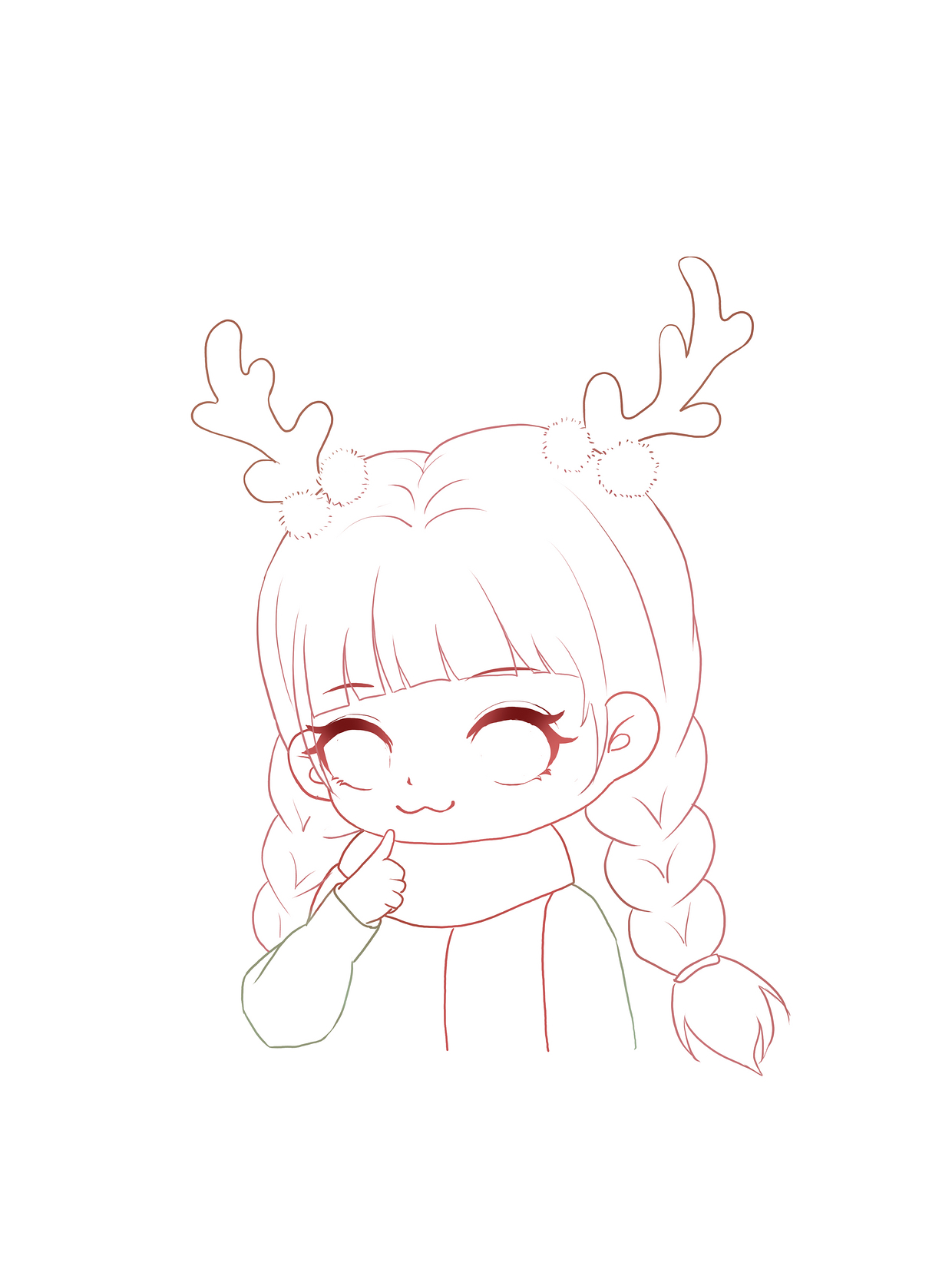 q版圣诞鹿角双马尾辫女孩,原创作品,,不语 - 虎课网