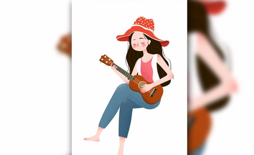 PS-鼠绘插画-单生女孩弹吉他