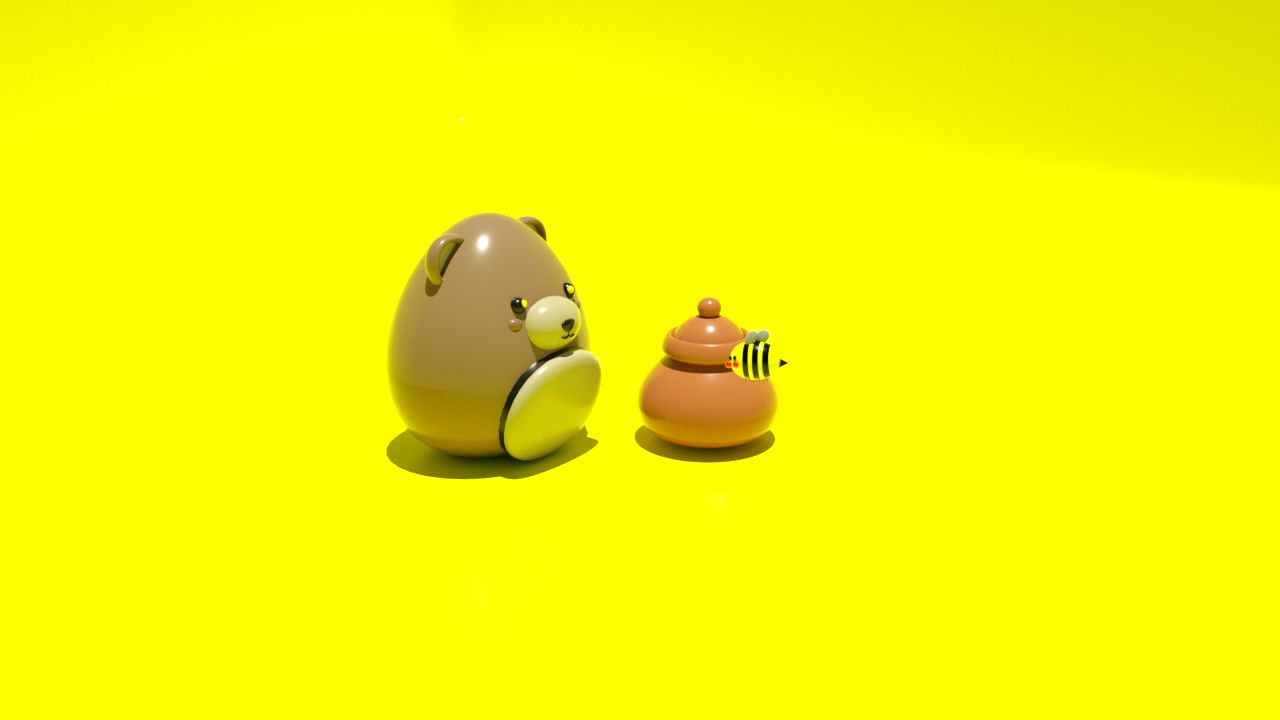 C4D-卡通小熊与蜂蜜建模渲染-OC渲染
