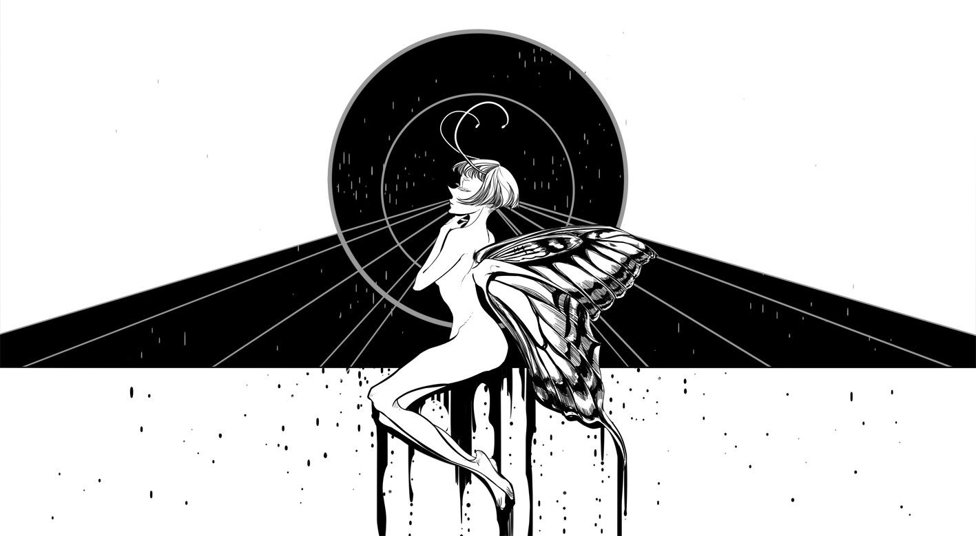 SAI2-板绘黑白插画-蝴蝶精灵