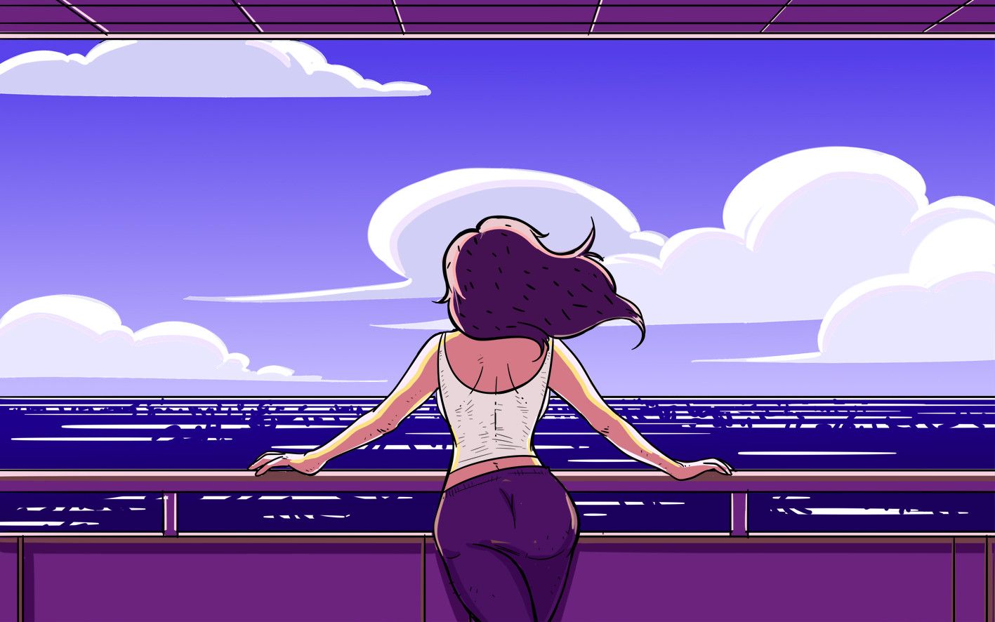 sai2-板绘平面插画-惬意的看看大海