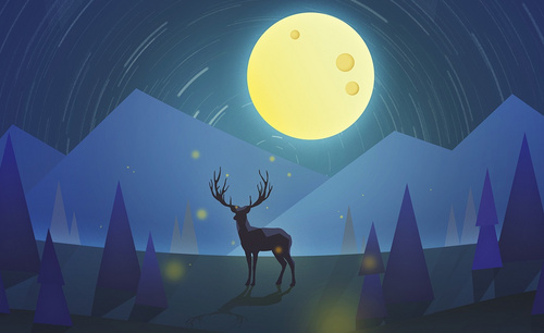 PS-动态插画-月光下的鹿