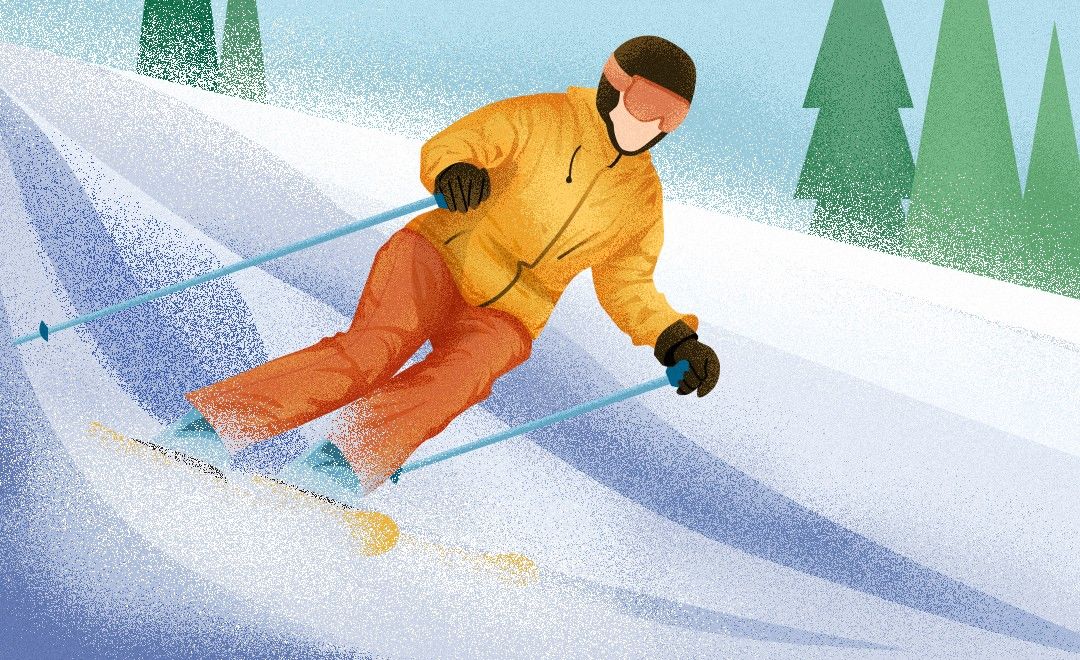 PS-鼠绘-扁平肌理雪地中滑雪的人