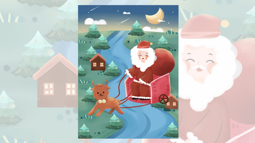 SAI-板绘插画-圣诞老人和麋鹿