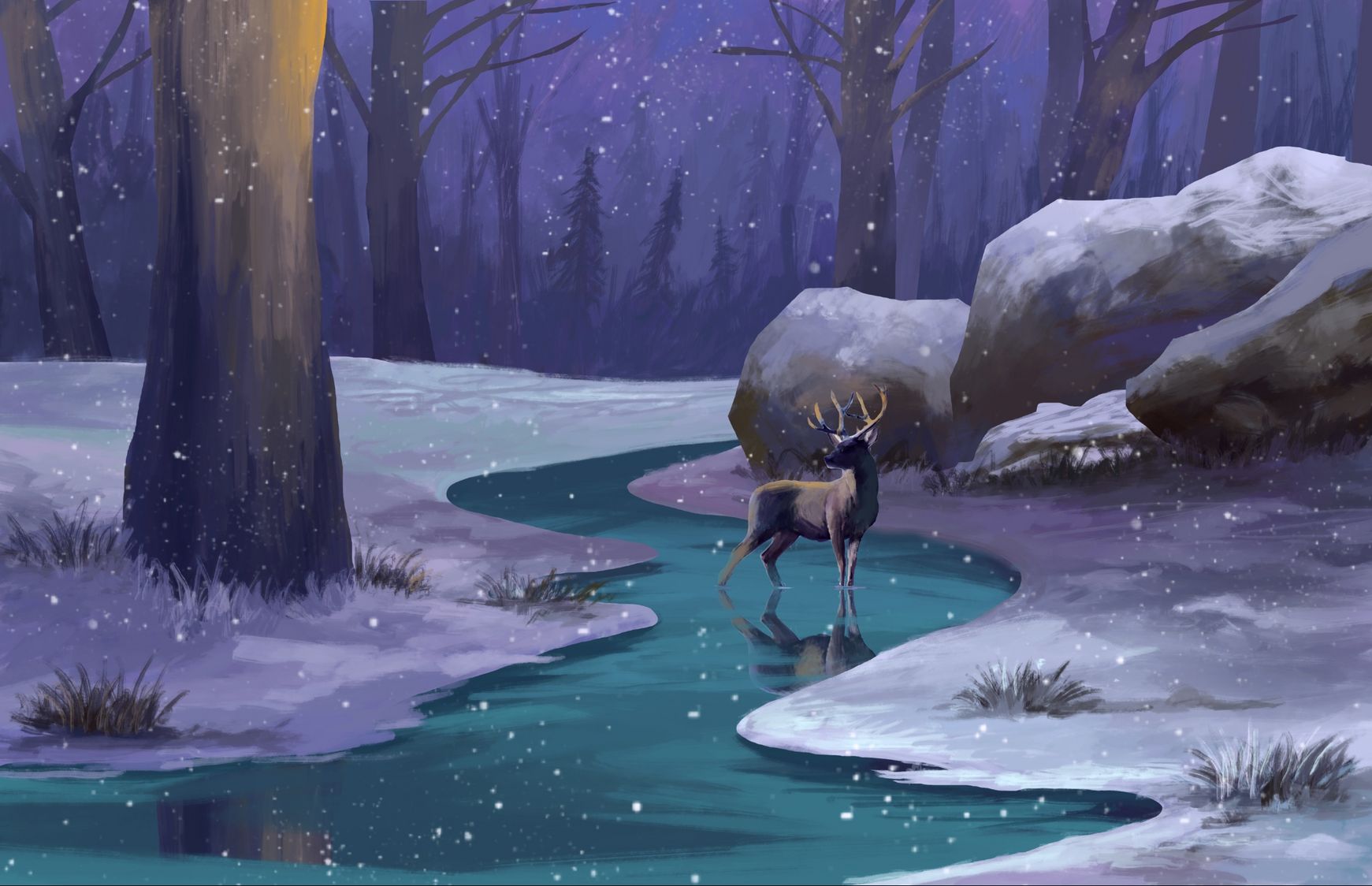 ps-板绘-春暖雪融森林场景插画 - 绘画插画教程_ps(cc2015),数位板