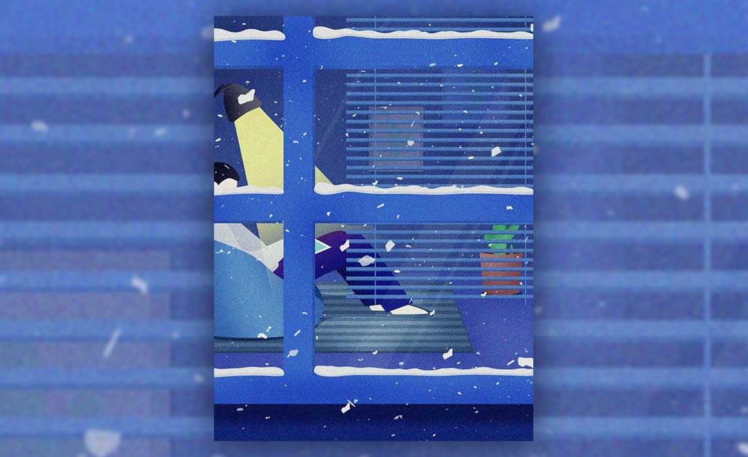 PS-板绘-肌理风格冬季蓝色调情景插画
