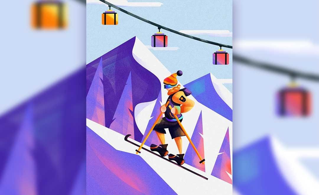 PS+AI-板绘插画-滑雪