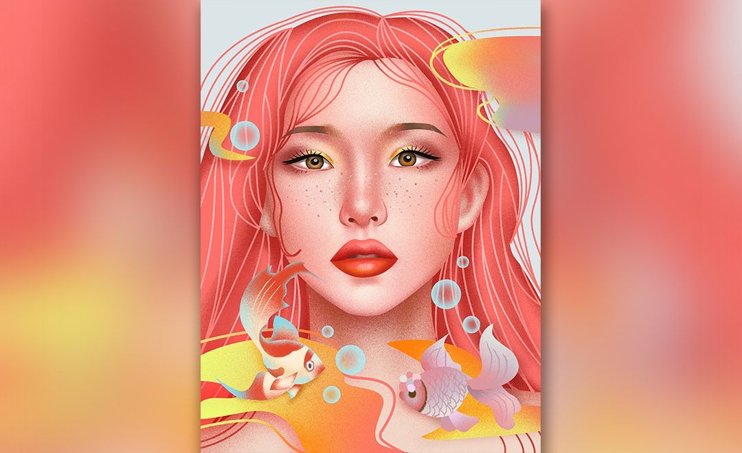 ps-板绘-珊瑚橙女孩肌理感插画 - 绘画插画教程_ps(cc2017),数位板