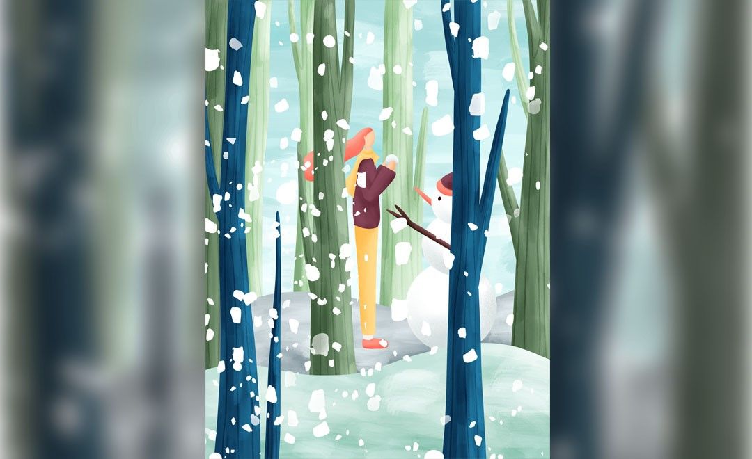 Procreate-堆雪人的女孩-iPad绘画