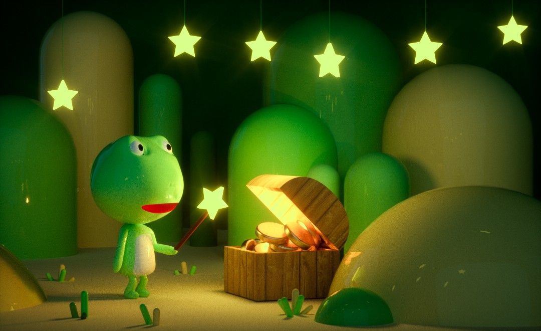 C4D-青蛙寻宝卡通场景（上）