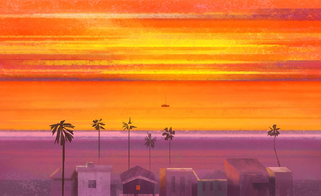 PS- 板绘插画-夕阳下的海边