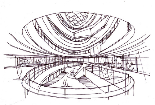 商场中庭空间手绘表现——线稿篇