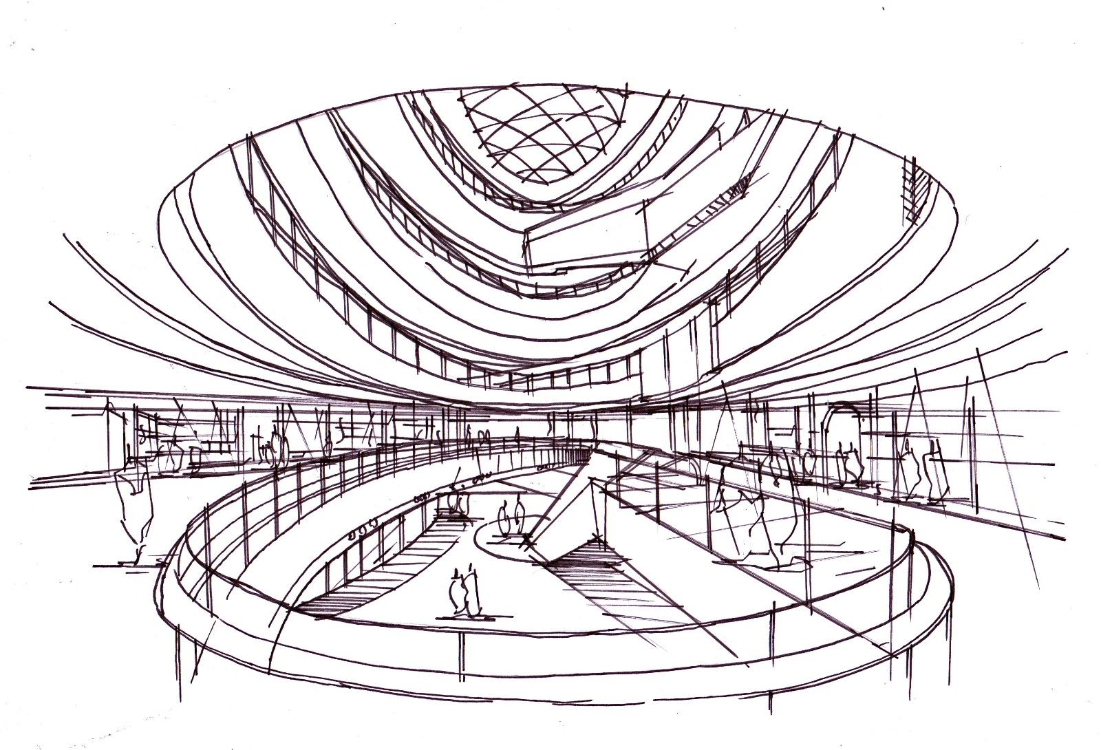 商场中庭空间手绘表现—线稿篇