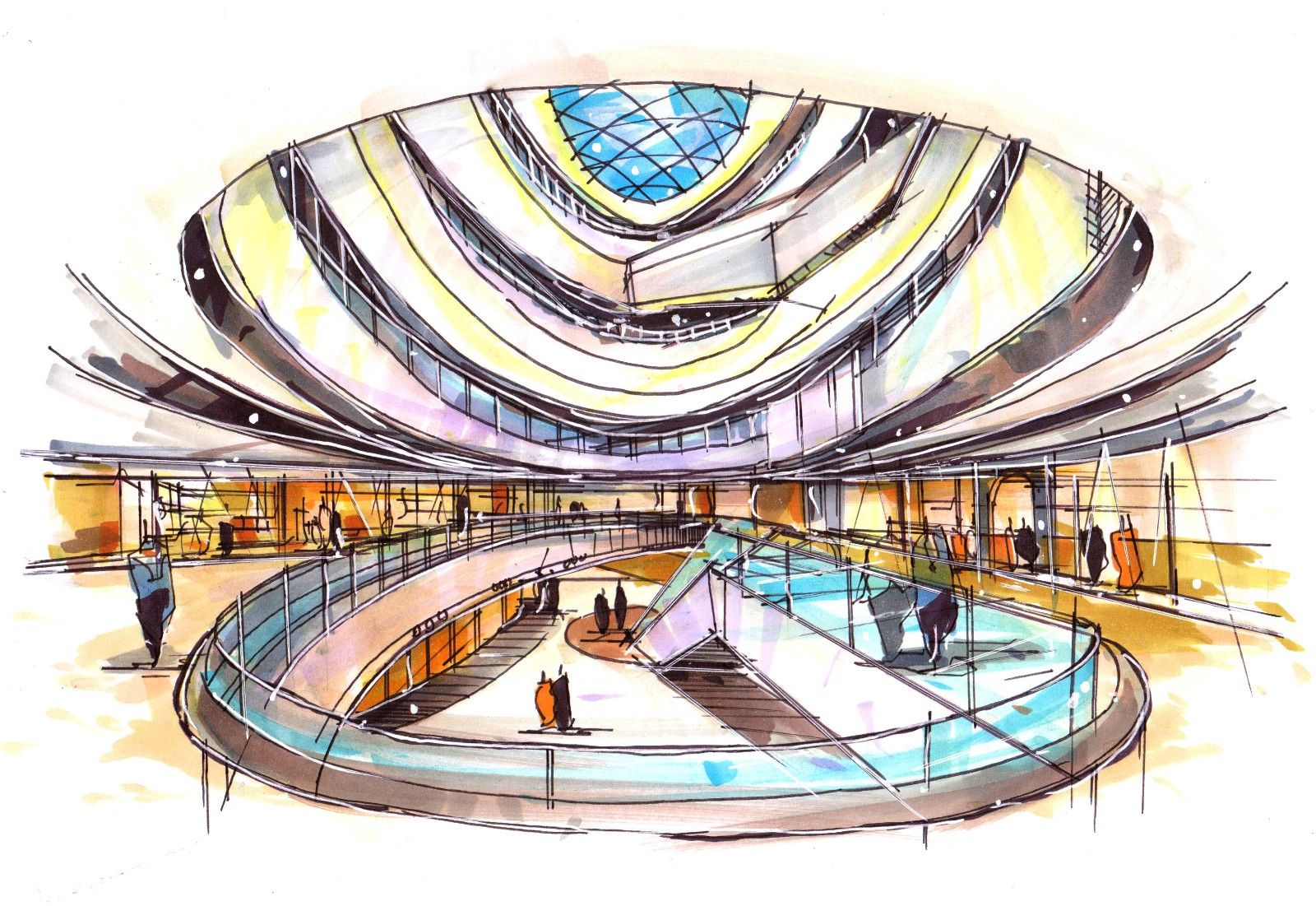 商场中庭空间手绘表现—上色篇