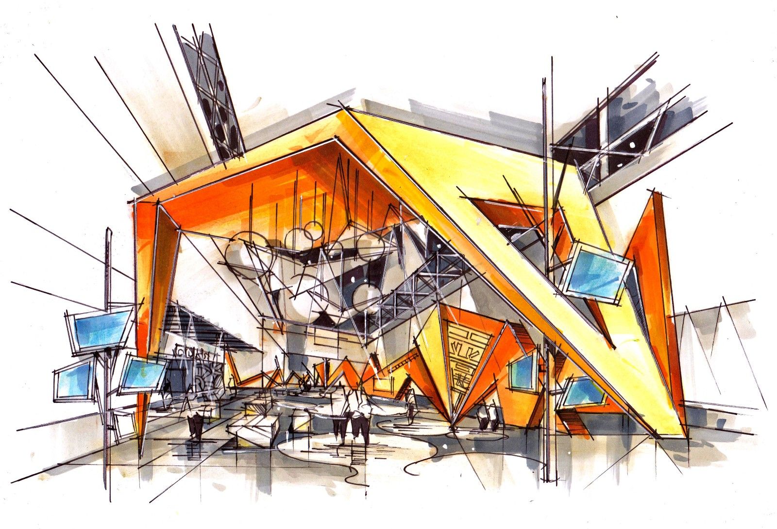 展示空间手绘表现(五)展厅大场景上色篇