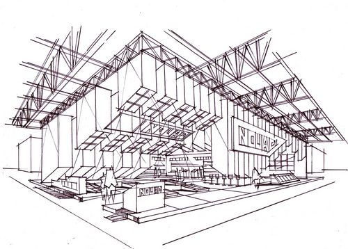 展示空間手繪表現(六)展臺效果圖線稿篇