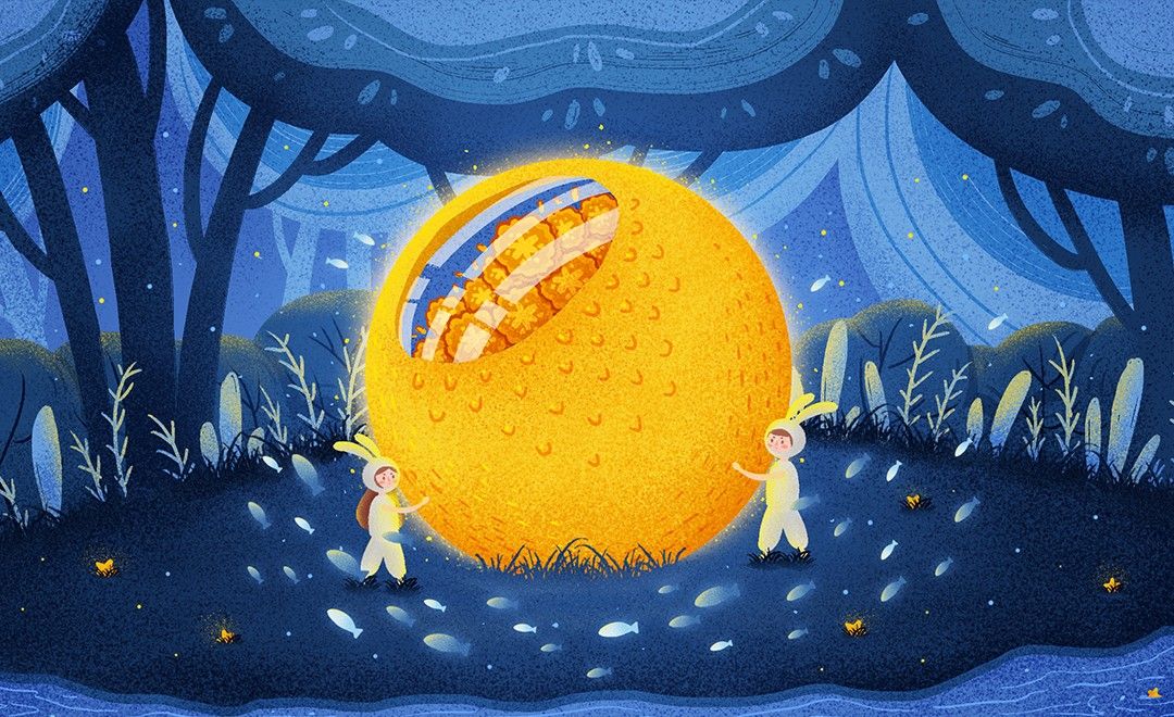 PS-板绘插画-中秋节月亮里有月饼