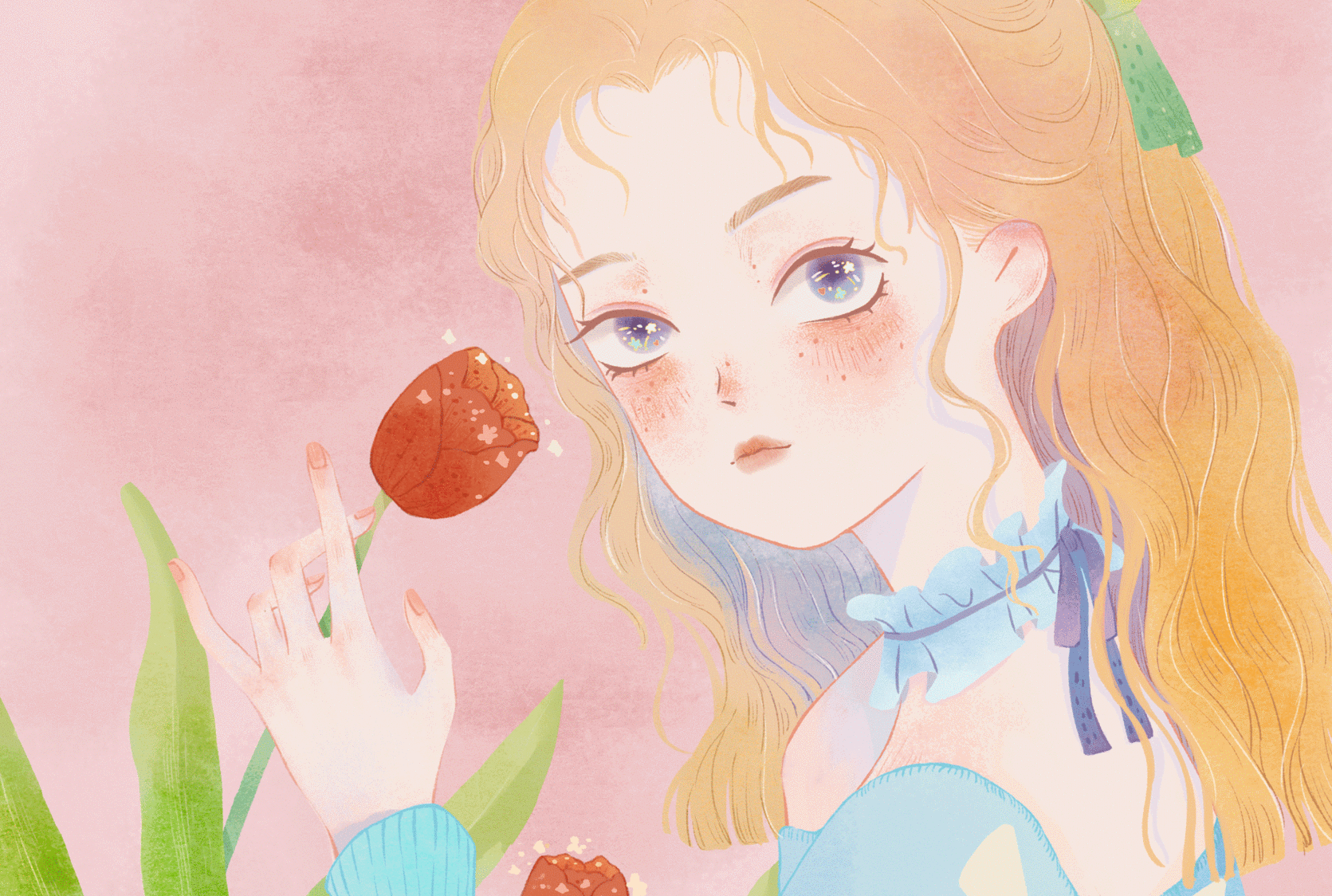 ps-小清新动态插画-花开少女