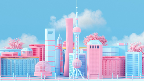 C4D+OC-卡通上海地标建模渲染