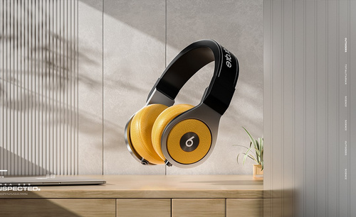 C4D+OC+PS-黄色头戴式耳机建模渲染