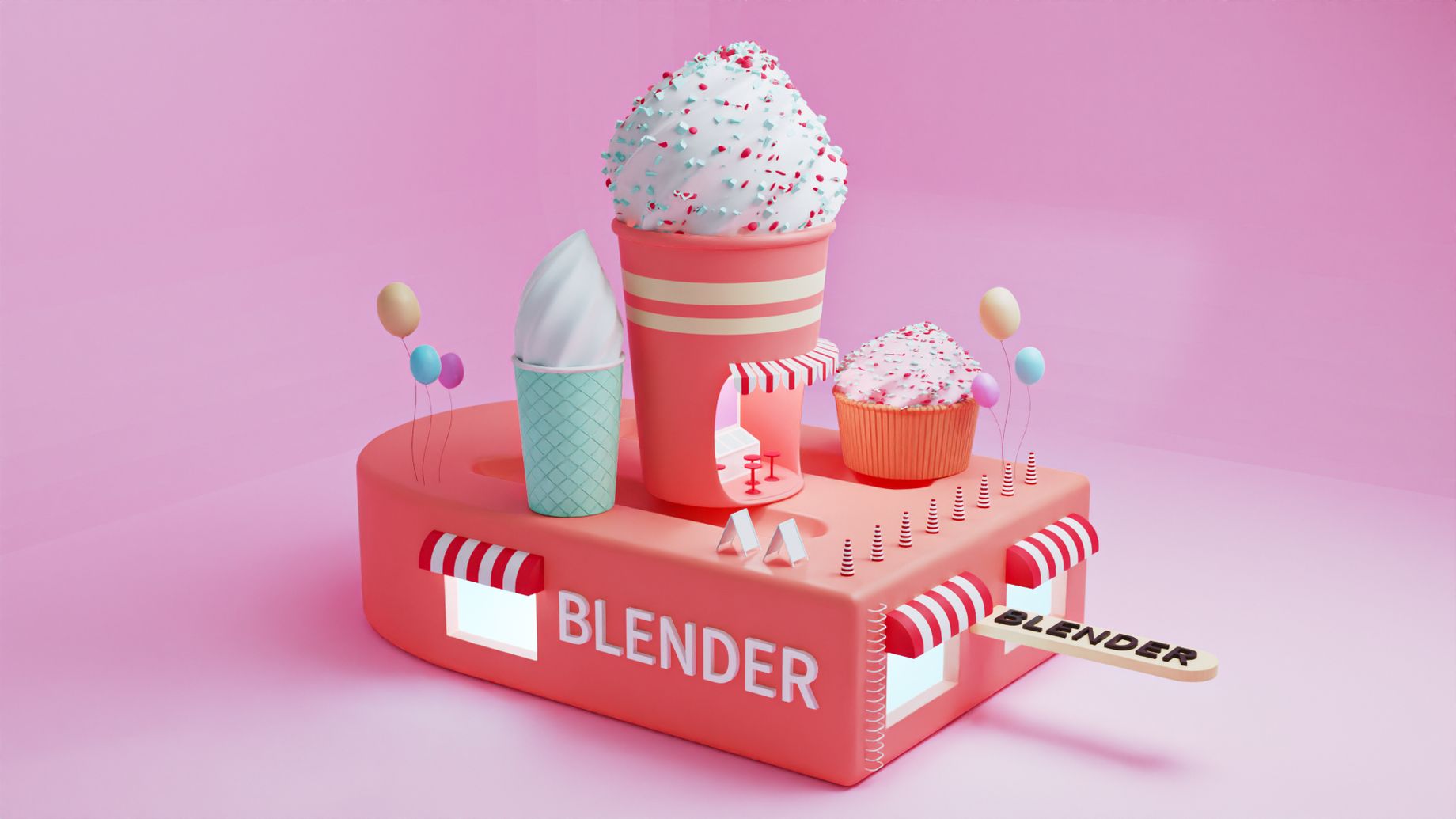 Blender-甜筒建模-冰淇淋场景建模
