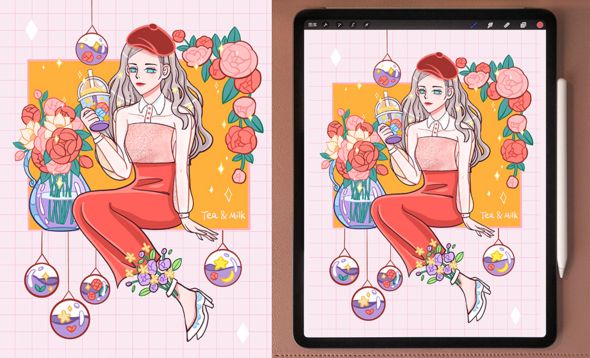 Procreate-iPad手绘少女风插画-秋天的第一杯奶茶